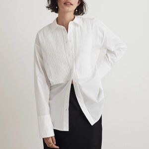 BNWT NEW MADEWELL Poplin Oversized Tuxedo Eyelet White Shirt size MEDIUM j.crew!